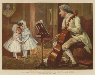 Vorbereitung für die Kinderparty, Jetzt, Eins, Zwei und Drei (Chromolithographie)